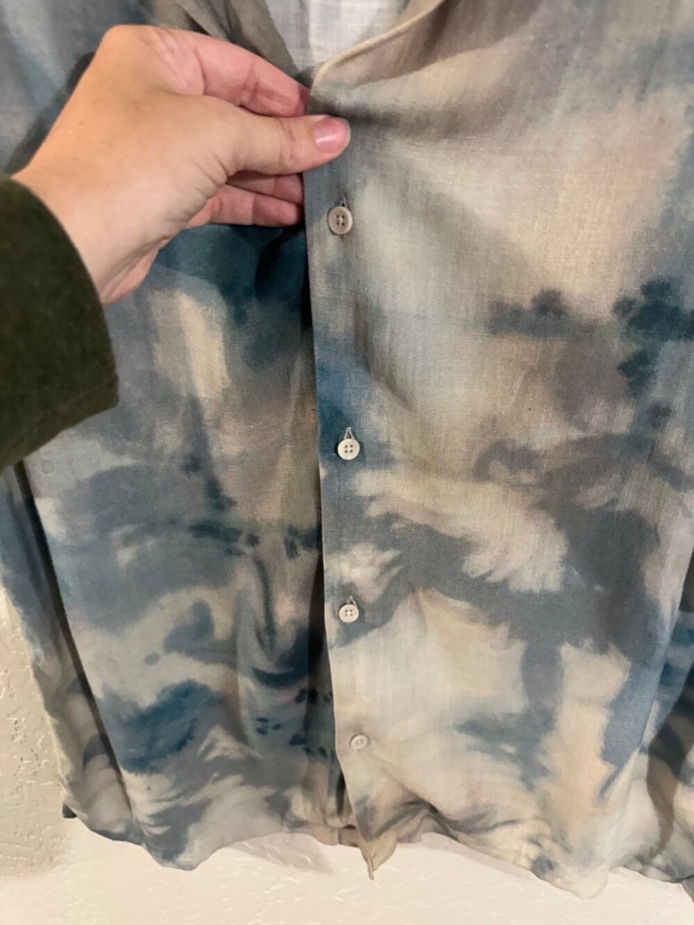 Zara Blue Abstract Tie Dye Button Front Casual Summer Shirt - Picture 6 of 11